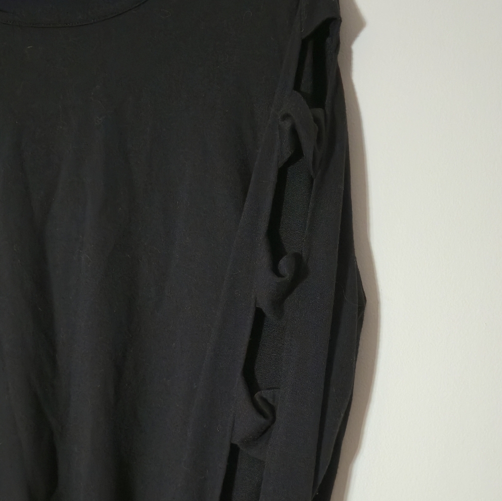 Terra & Sky 1X Black Lattice Sleeve Bubble Hem Top Plus Size 16W-18W Stretch - Picture 3 of 11